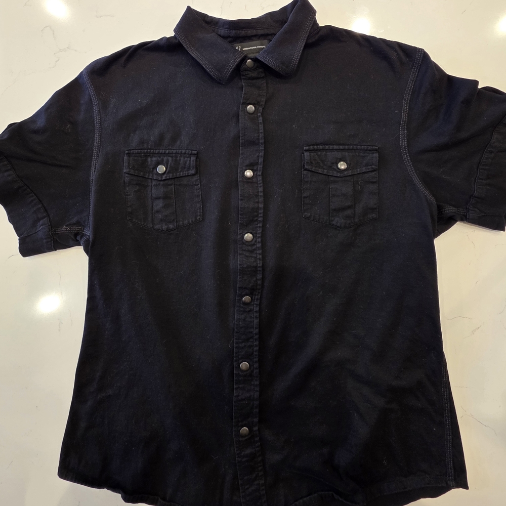 INC International Concepts Black Short Sleeve Snap-Front Button Down Shirt - Picture 6 of 6